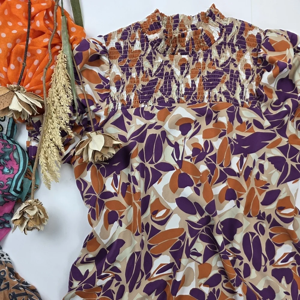 New Anthropologie THML Women's Purple and Orange Patterned Pocketed Dress XL - Picture 4 of 12